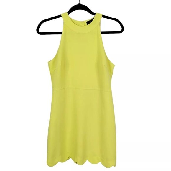 Lulus Mini Dress Size S Neon Yellow Scalloped Hem Cut Out Back Favorite Feeling - Picture 2 of 9